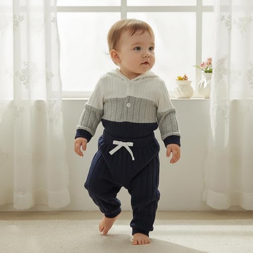Giraropa Newborn Baby Boy Clothes Rib Knit Romper Jumpsuit Solid Sweater - Image 2