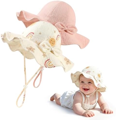 2 Pack Baby Sun Hat, Muslin Newborn Sun Hat UPF 50+ Sun Protection Infant Beach by Stadupimry