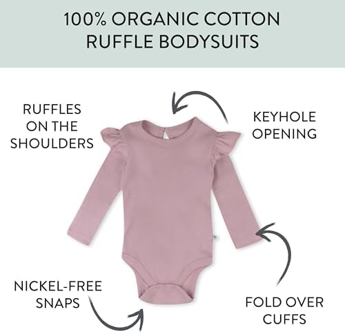 HonestBaby Baby Girls' 5-pack Long Sleeve Ruffle Shoulder Bodysuits 100% - Image 2