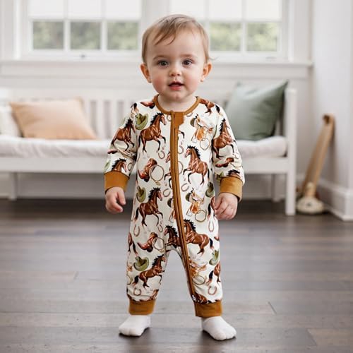 Western Baby Cowboy Clothes Neutral Zipped Fall Romper Outfit - Image 3