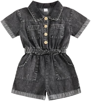 Baby Girl Denim Outfit Button Romper Jean Jumpsuit Shorts Overalls Toddler by Emmababy