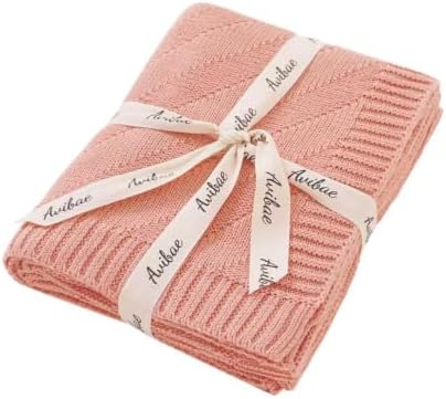 Avibae Knitted Baby Throw Blanket, Solid Color Swaddling Receiving Blanket - Image 2