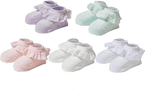 EPEIUS Baby Girl Ruffle Socks, Eyelet Frilly Lace Socks - Image 5