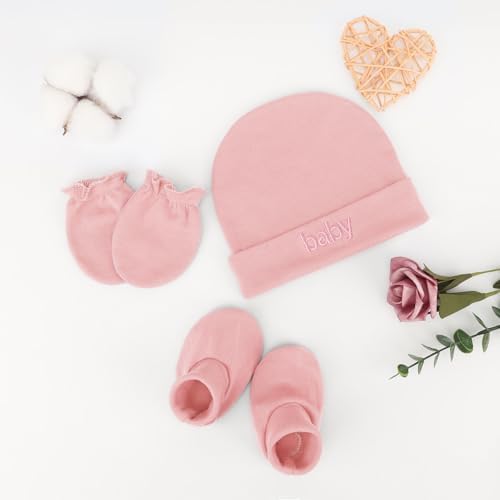 BQUBO Newborn Baby Hat Mittens Socks Set Infant Cotton Beanie Gloves Thick Warm - Image 5