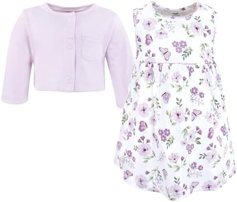 Hudson Baby Infant and Toddler Girls Cotton Dress and Cardigan Set - Image 3