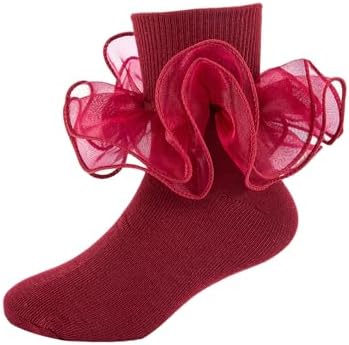 Girls Ruffle Socks Double Lace Turn Cuff Frilly Church Dress Socks by MKYSZLTSOCKS-EnjoyComfort