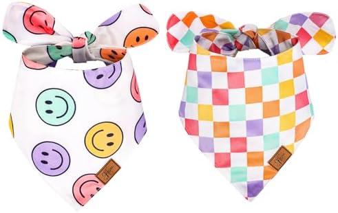 JarThenaAMCS 2Pcs Retro Smile Face Dog Bandana Groovy Pastel Happy Face by JarThenaAMCS
