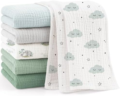 Bearmoss 6 Pack Muslin Burp Cloths by Bearmoss