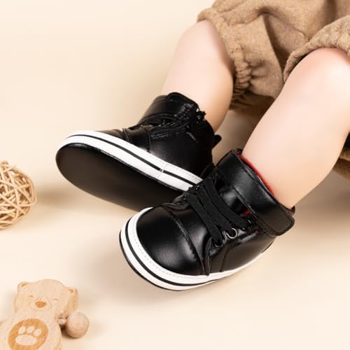 Meckior Toddler Baby Boys Girls High Tops Ankle Sneakers Soft Anti-Slip Sole PU - Image 2