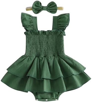 Newborn Baby Girls Summer Clothes Ruffle Sleeveless Pleated Smocked Bubble by Ursobutegl