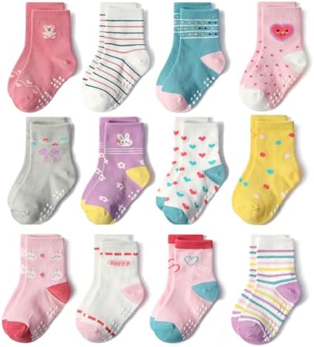 SkiBeaut Baby Toddlers Girls Socks, 12 Pairs Non Slip Kids Grips Toddler Grippy by SKIBEAUT
