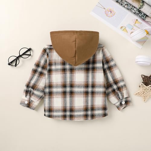YOUNGER STAR Toddler Kids Boys Girls Flannel Hooded Plaid Shirt Button Baby Red - Image 3