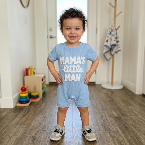 allshope Newborn Baby Boy Summer Outfit Romper Letter Embroidery Short Sleeve - Image 3