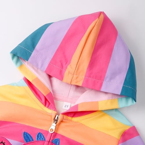Baby Girl Zip-up Jacket Rainbow Unicorn Cotton Hoodie Sweatshirt Toddler Fall - Image 3