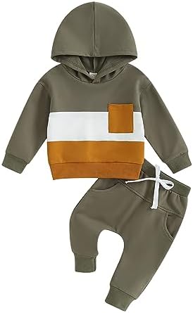 Infant Baby Boy Fall Winter Clothes Outfit Hooded Long Sweatshirt Pant Set by LIOMENGZI