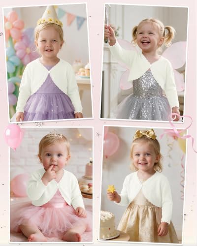 Girls Cardigan, Girls Bolero Shrug Sweater, Kids Knit Hollow Out Long Sleeve - Image 2