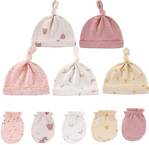 MAMIMAKA Baby Hat and Mittens Set Newborn Baby Hats Caps by MAMIMAKA