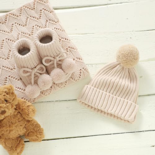 Baby Hats and Booties Set Newborn Knit Pompom Beanie Caps Shoes Winter - Image 2