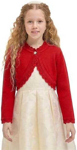 Lilax Little Girls' Knit Long Sleeve Button Closure Bolero Cardigan Shrug - Image 3