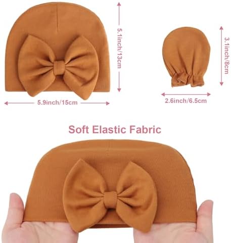 Newborn Baby Hats and Mittens Set Infant Bow Beanie Cap Toddler Gloves Newborn - Image 2