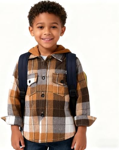 YOUNGER STAR Toddler Kids Boys Girls Flannel Hooded Plaid Shirt Button Baby Red - Image 2