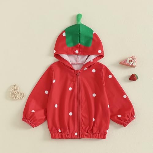 Toddler Girl Windbreaker Jacket Strawberry Baby Girls Hooded Fall Jackets Long - Image 4