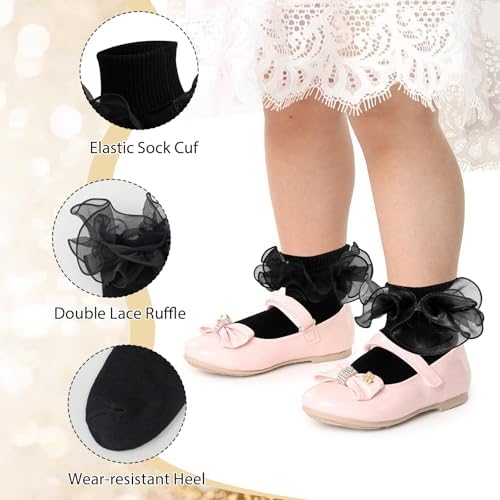 Girls Ruffle Socks Double Lace Turn Cuff Frilly Church Dress Socks - Image 3