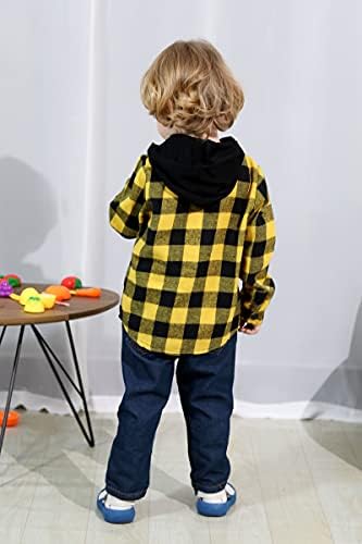 YOUNGER STAR Toddler Kids Boys Girls Flannel Hooded Plaid Shirt Button Baby Red - Image 4