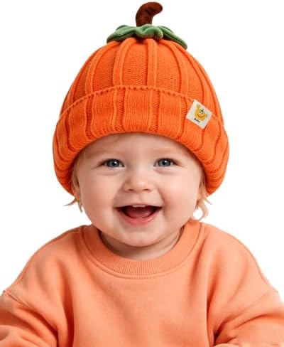 Pumpkin Knitted Beanie Hat Orange by QLINLEAF