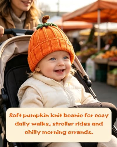 Pumpkin Knitted Beanie Hat Orange - Image 5