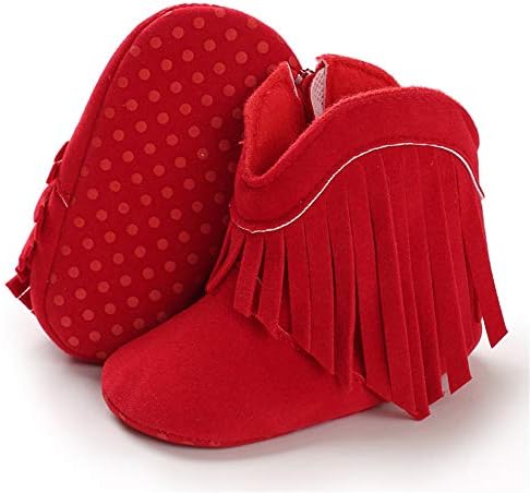 Timatego Baby Girl Cowboy Tassel Boots Side Zipper Non Slip Stay On Booties by TIMATEGO