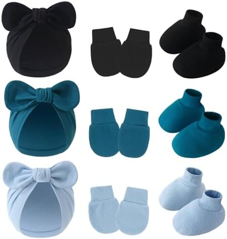 3piece Newborn Hats Mittens Socks Set Baby Boy Cotton Beanies Infant Hospital by Unknown