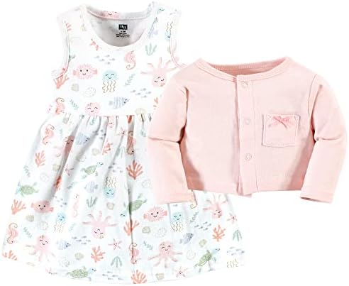 Hudson Baby Infant and Toddler Girls Cotton Dress and Cardigan Set - Image 3
