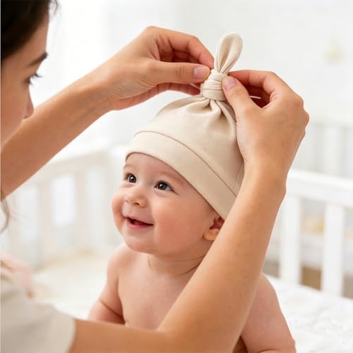 LAWKUL Cotton Baby Newborn Hats Set, 3 Pack, 0-6 Months - Image 4