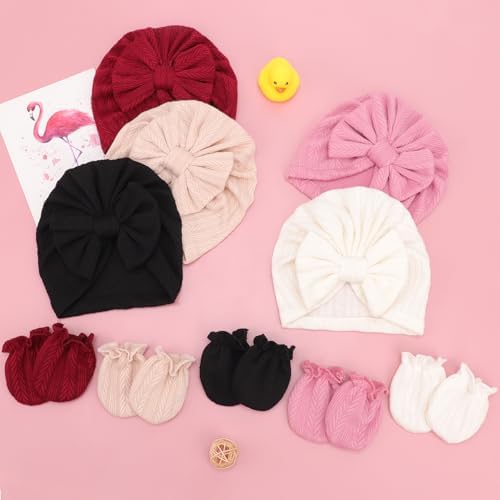 BQUBO Baby Turban Hats and Mittens Set Newborn Infant Hospital Hats Caps - Image 7