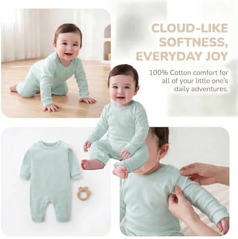 Unisex Baby romper, Long Sleeve 100% Cotton Baby Clothes, Baby Footless Jumpsuit - Image 3