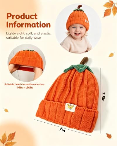 Pumpkin Knitted Beanie Hat Orange - Image 2