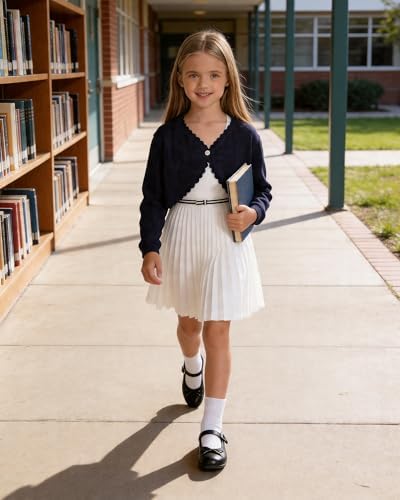 Girls Cardigan, Girls Bolero Shrug Sweater, Kids Knit Hollow Out Long Sleeve - Image 3