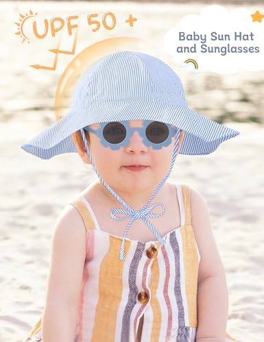Durio UPF50+ Baby Sun Hat and Sunglasses - Image 2