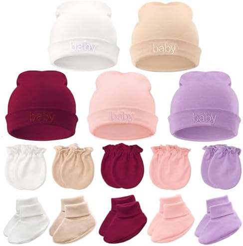 BQUBO Newborn Baby Hat Mittens Socks Set Infant Cotton Beanie Gloves Thick Warm by DRESHOW