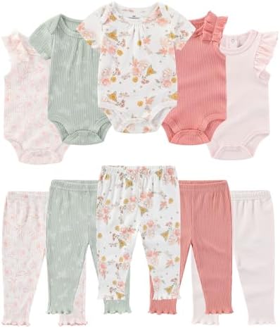 Ruliby Baby Bodysuit and Pant Set Summer Ribbed Mix Match Infant Clothes by Ruliby