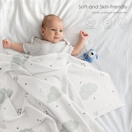 Bearmoss Muslin Swaddle Blankets, 40 x 38 inches Baby Swaddle - Image 2
