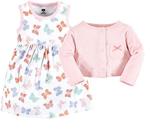 Hudson Baby Infant and Toddler Girls Cotton Dress and Cardigan Set - Image 3