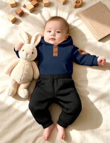 Fommy Baby Boy Clothes Colorblocked Long Sleeve Hoodie + Long Pants 2PCS Fall - Image 2