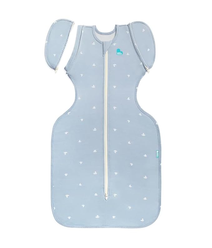 Love To Dream Swaddle Up Transition Bag, Viscose from Bamboo, Arms Up Position, Soft and Sustainable Bamboo Fabric, Sleep Bag, 1.0 TOG, (20-24°C) Ideal for moderate temps (Boats Mist, Medium, 6–8.5kg)
