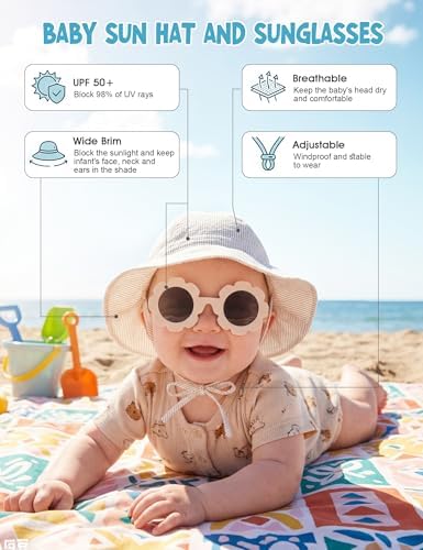 Durio UPF50+ Baby Sun Hat and Sunglasses - Image 3
