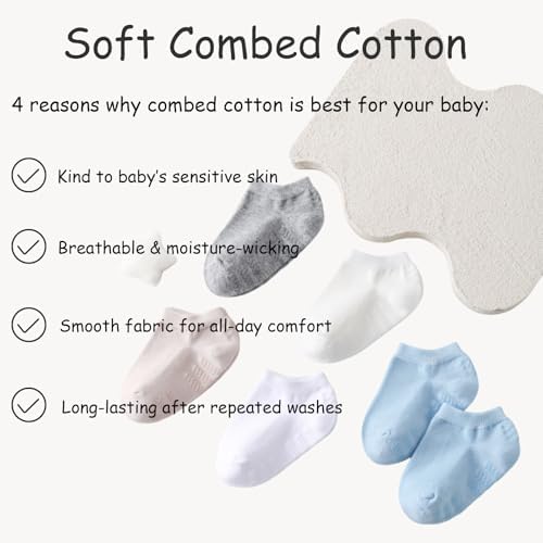 Toddler No Show Socks 10 Pairs Cotton Non Slip Baby Socks - Image 6