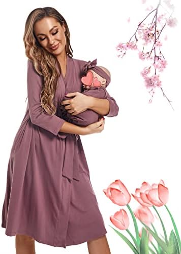 Maternity Robe with Matching Swaddle Blanket Set, Maternity Barhrobe Delivery - Image 2