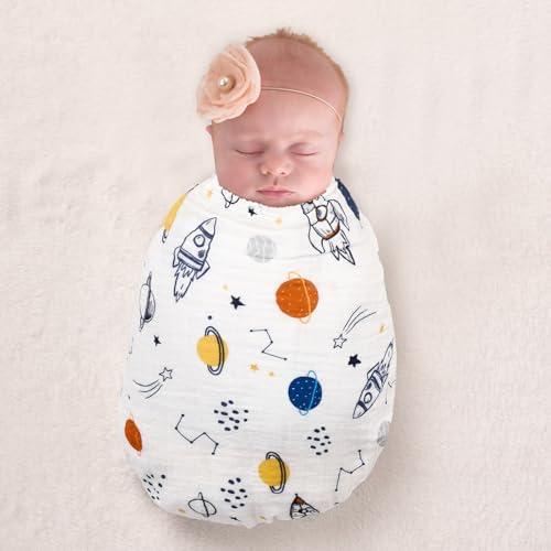 david's kids 4 Pack Baby Muslin Swaddle Blankets, 100% Cotton and Ultra Soft - Image 3