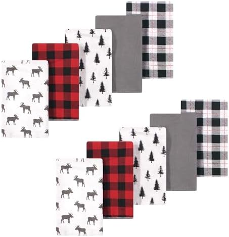 Luvable Friends Hudson Baby Flannel Burp Cloths 10pk, Buffalo Plaid Moose by Luvable+Friends